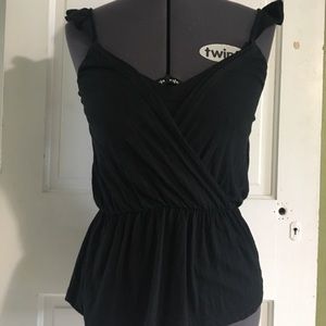 Black ruffle shoulder tieback summer tank top XS